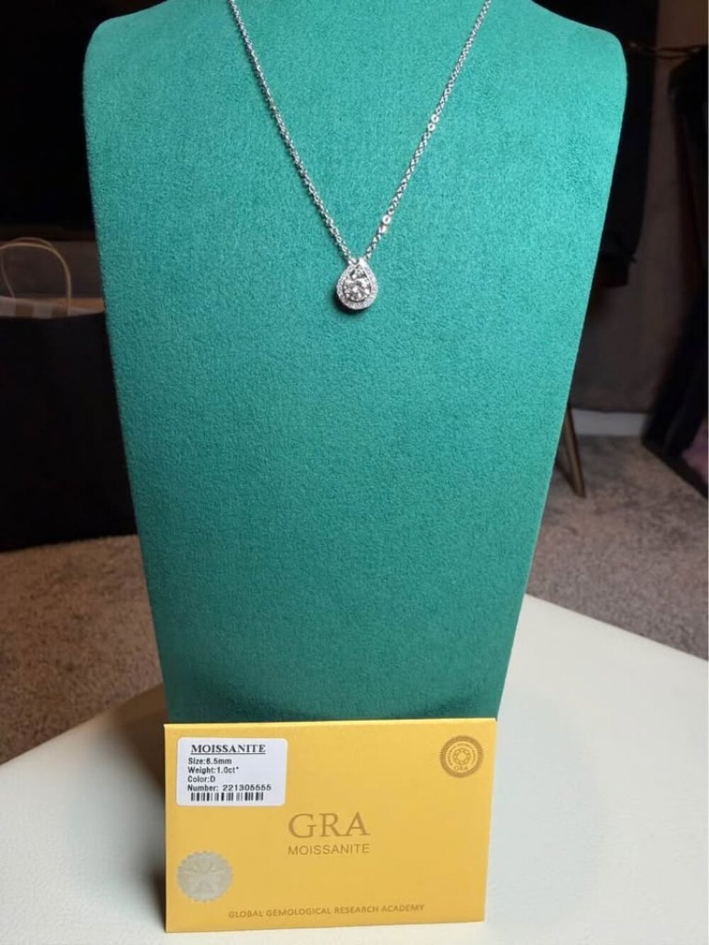 WOMEN's GRA 1CT Moissanite Necklace with 925 Silver Chain